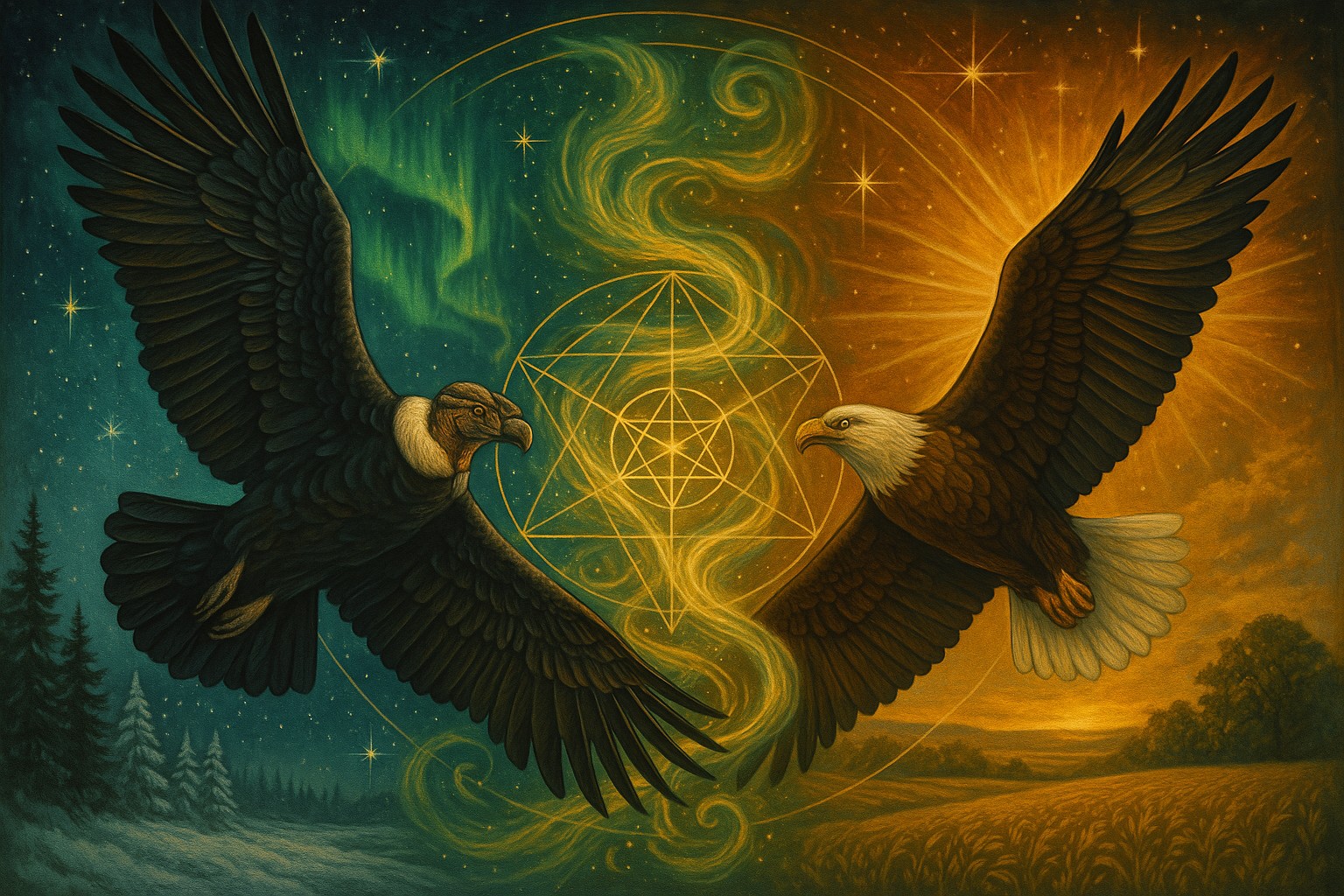 Condor and Eagle Flying Together